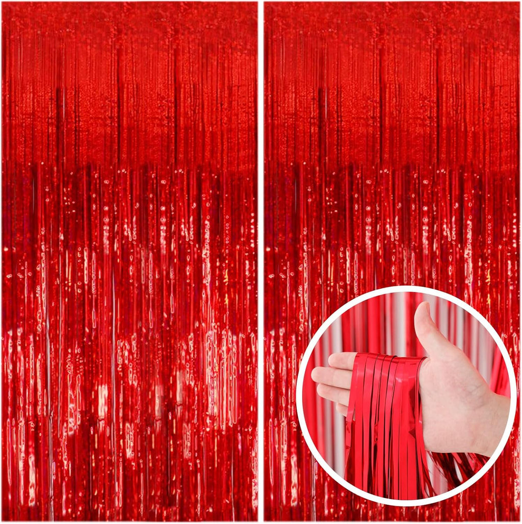 Regine Switzerland 2 Pack Red Streamers - Foil Fringe Backdrop Curtains for Parties & Celebrations