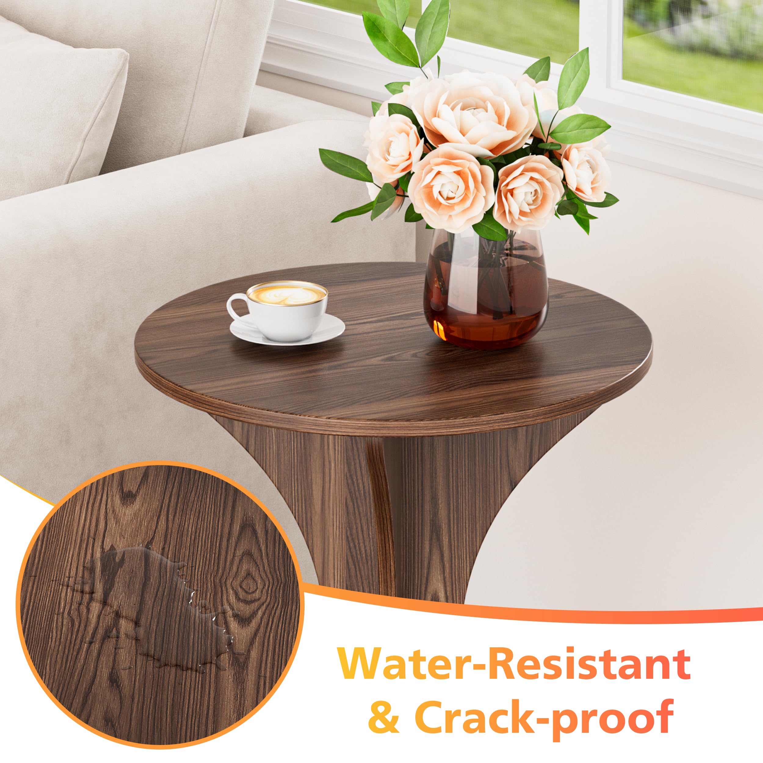 Round Side End Table - Wood Accent Coffee Table for Living Room, Modern Circle Nightstand with Pedestal for Small Spaces Bedroom Sofa, Vintage Corner Couch Bedside Table (Rustic Brown)