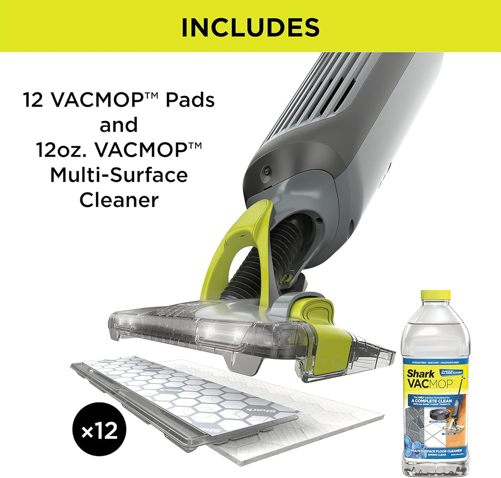 Shark VM252P10 VACMOP Pro Cordless Hard Floor Vacuum Mop - LED Headlights, 12 Pads & Cleaning Solution - Charcoal Gray