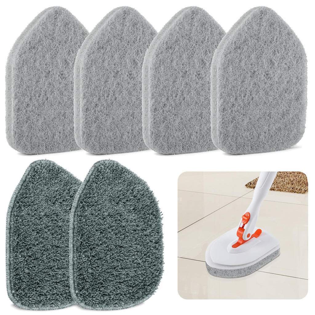 Wlich Scouring Pads Microfiber Cloth Refills 6 Pack, Fit Tub Tile Scrubber Brush Cleaning, Reusable Scouring Scrub Pad and Microfiber Scrub Pads Set for Cleaning Bathroom Kitchen Toilet Tile Sink