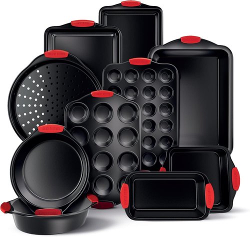 Country Kitchen Nonstick Bakeware Set - Durable & Easy Release, 10-Piece Red Stackable Collection
