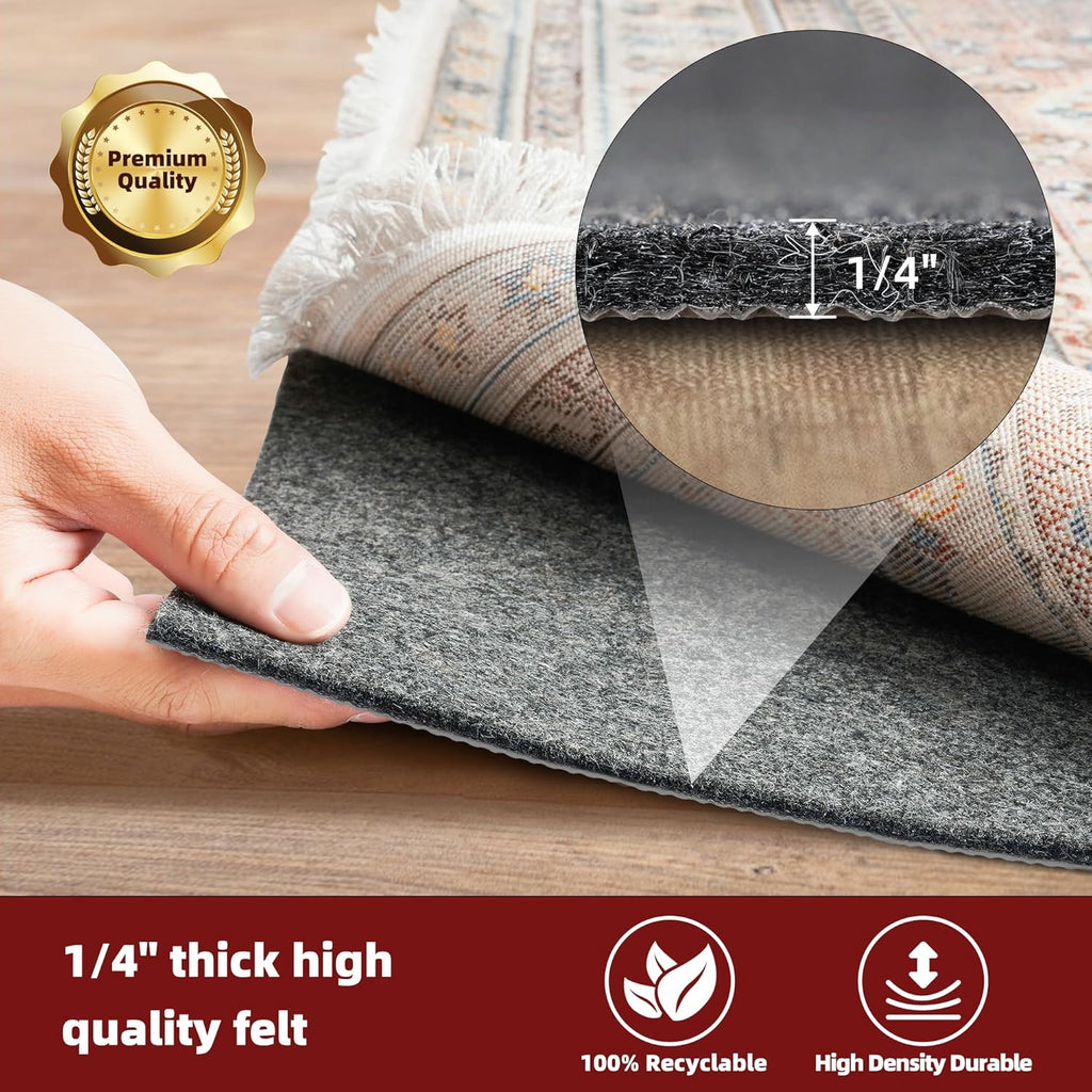 BAGAIL Non-Slip Rug Pads - 1/4” Thick Felt & Natural Rubber Backing - 5 x 7 Ft for Hardwood Floor Protection