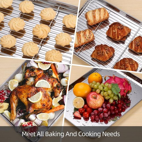 Amrules Baking Sheet Set - 3 Premium Stainless Steel Cookie Sheets with 3 Cooling Racks | Nonstick, Heavy Duty