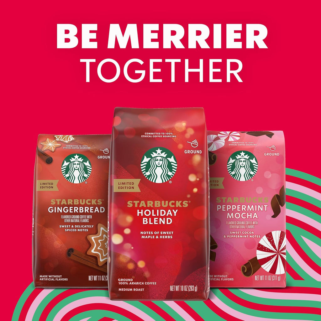 Starbucks Ground Coffee - Medium Roast Holiday Blend | 100% Arabica, Limited Edition, 6 Bags (10 Oz Each)