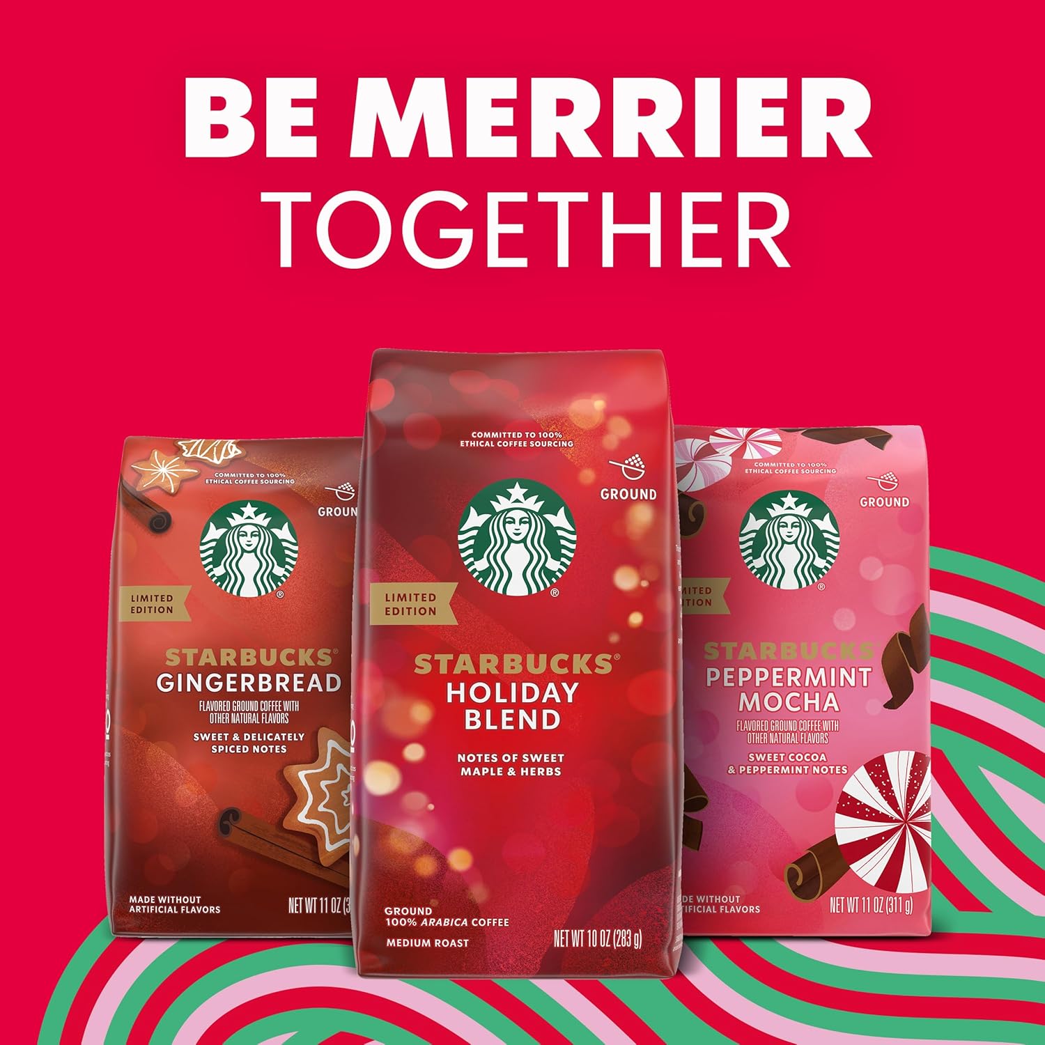 Starbucks Ground Coffee - Medium Roast Holiday Blend | 100% Arabica, Limited Edition, 6 Bags (10 Oz Each)