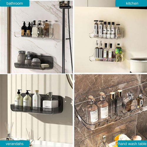 Acrylic Wall Mounted Shelves - 2 PCS Transparent Bathroom Storage | Non-Drilled Adhesive Design
