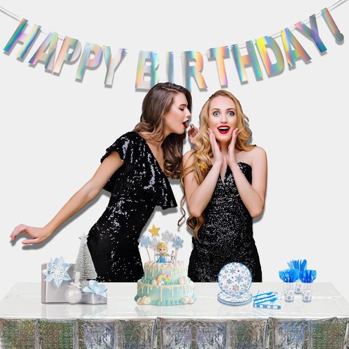 GREATRIL Holographic Happy Birthday Banner - Pre-Strung Iridescent Party Decoration | Colorful Bunting Sign
