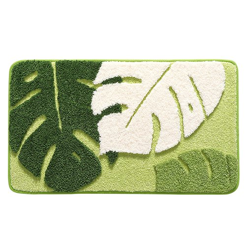 Ankah Tropical Leaf Bathroom Rug, Fun Monstera Bath Mat, Crisp Green, Special Leaf Pattern Design, Softness and Comfort, Non-Slip, Quick-Drying, Add Original Forest Sense for Home, 17" x 29", Type #1