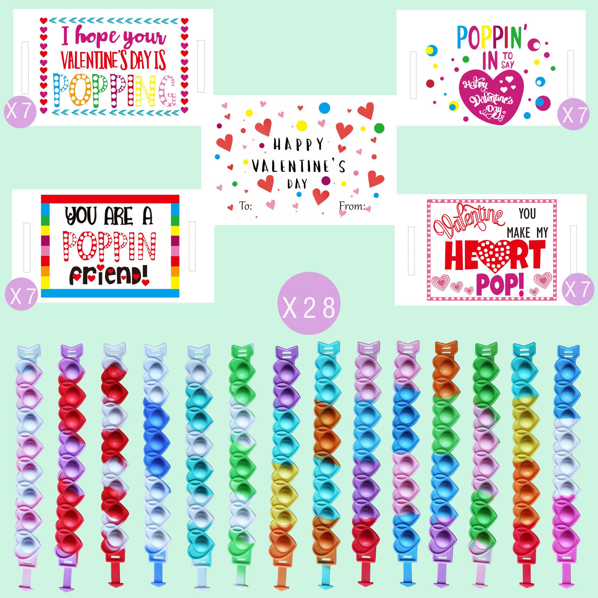UAUOCU Valentines Day Gifts for Kids Classroom, 28 Valentine Cards Bulk for School Class Prizes Boys Girls Exchange Gift Goodie Fillers