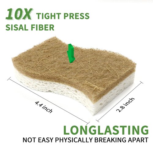 KICKLEEN 9 Pack Biodegradable Natural Kitchen Sponge - Compostable Cellulose and Coconut Walnut Scrubber Sponge - Eco Friendly Sustainable Sponges for Dishes