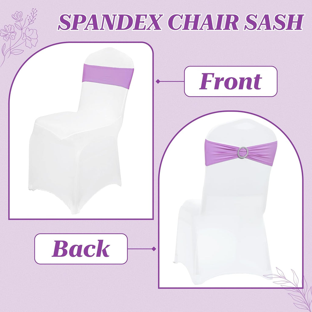 MDS Premium Spandex Chair Sashes - Stretchy Bow Covers with Buckle Slider | Pack of 50 - Light Purple
