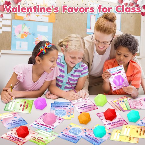 Valentines Day Gifts for Kids, 24 Pack Valentines Day Cards with Squeeze Stress Ball, Non Candy Goodie Bags Stuffers School, Valentines Prize Exchange for Classroom, Valentines Party Favors Boys Girls