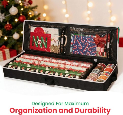 Handy Laundry Gift Wrap Storage Organizer - Easily Organize Wrapping Paper, Ribbons & Bows | Fits 18-24 Rolls (Black)