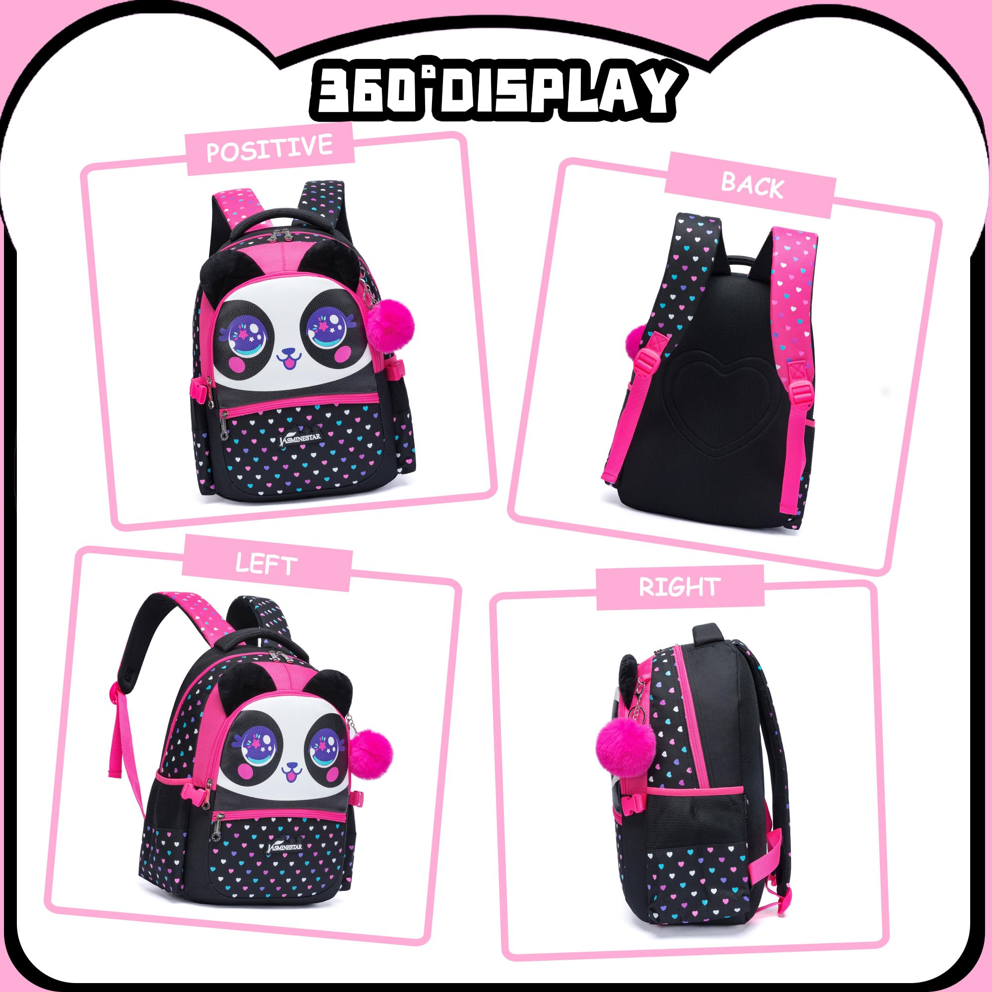 MYHSBYO Panda Kids Backpacks for Girls School Bag with Lunch Box School Backpack for Girls Set Cute Bookbag for Kindergarten