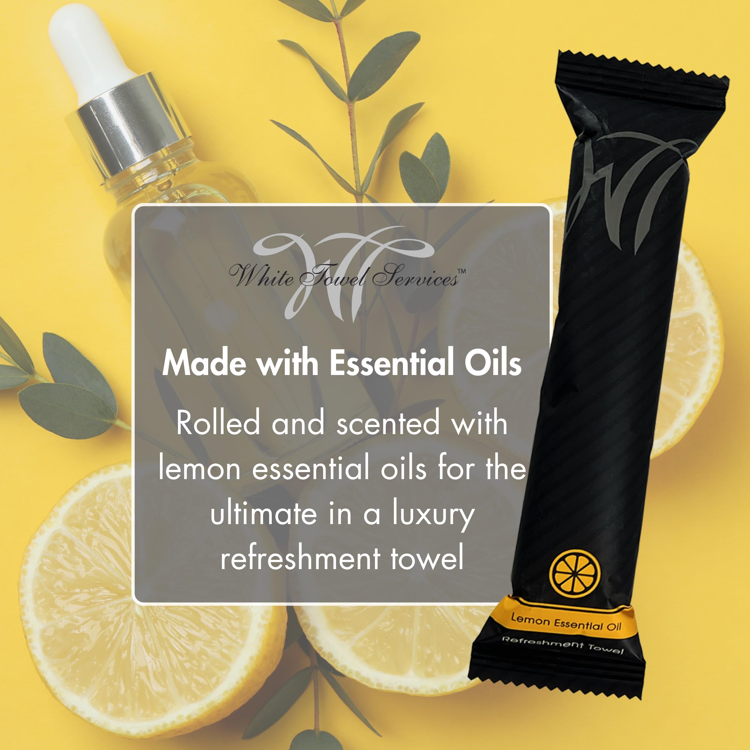 White Towel Services 10" x 10" in Moist Cotton Towel Individually Wrapped - Lemon Scent (Case of 50) - Single-Use Oshibori Style Cotton Hospitality Towels
