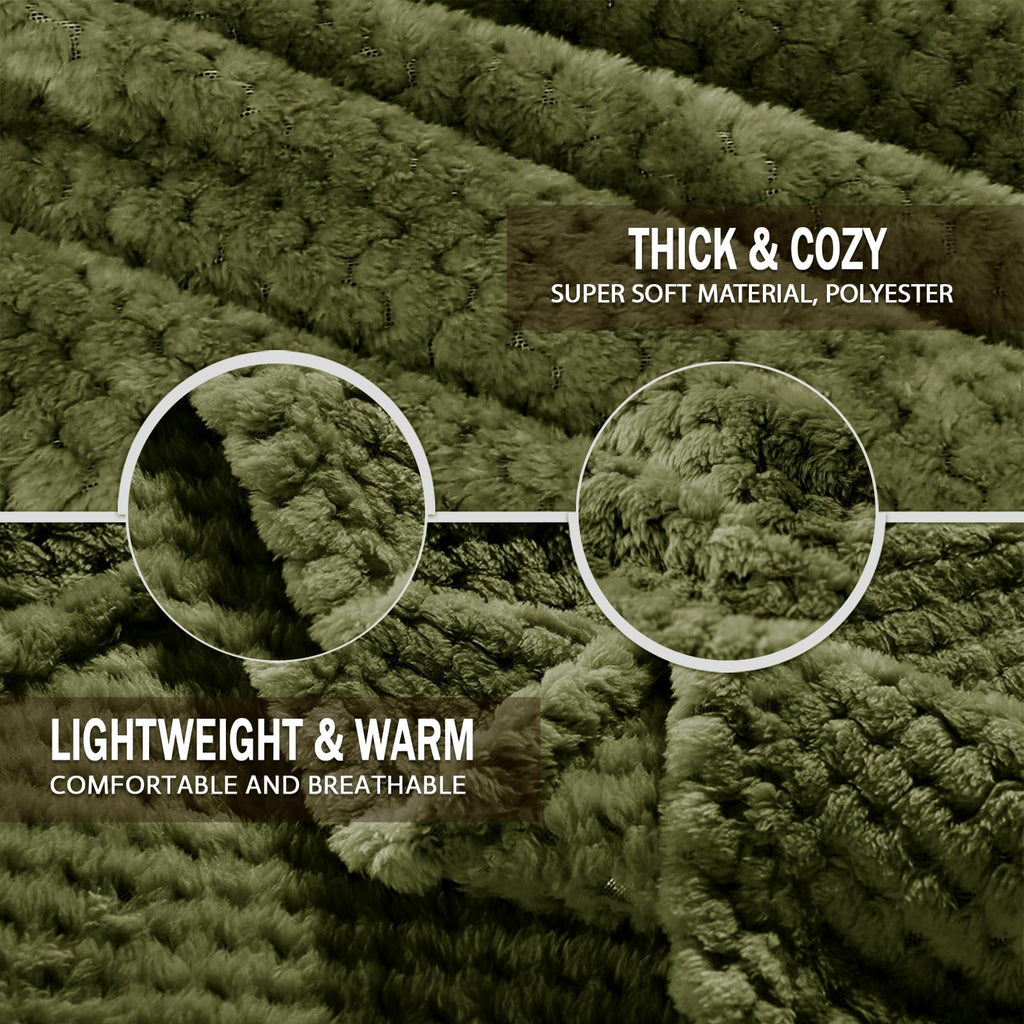 Exclusivo Mezcla Fleece Throw Blanket Extra Large, Super Soft and Warm Blankets for Couch, Sofa and Bed Waffle Textured, Cozy, Fuzzy and Lightweight (Olive Green, 50x70 Inches)