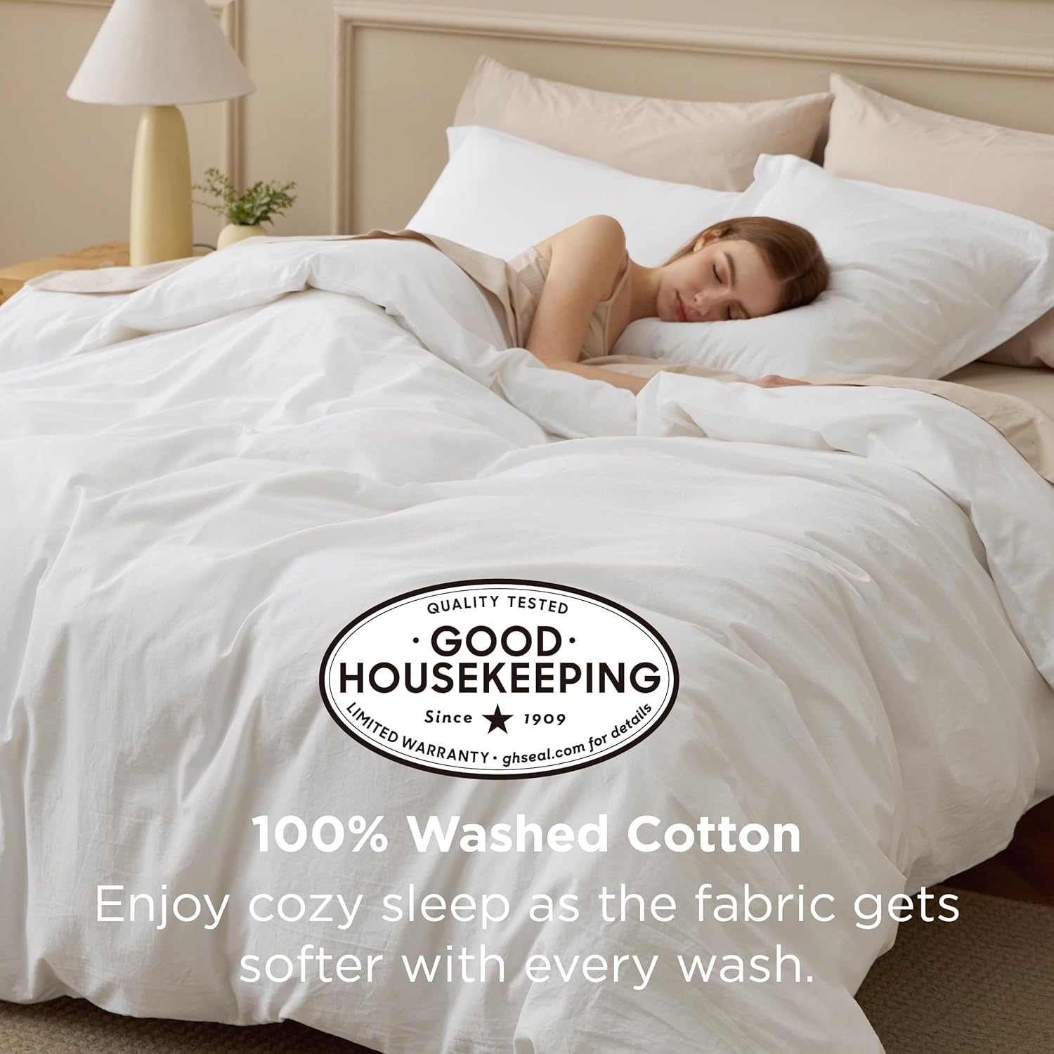 Bedsure 100% Washed Cotton Duvet Cover - King Size Natural White Minimalist Bedding Set | Soft & Comfortable All-Season Comforter Cover (104"x90")