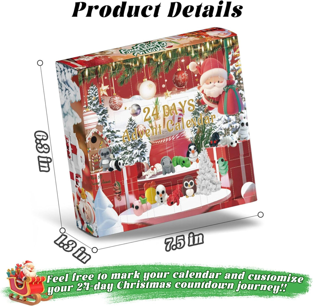 Skiennix 24 PCS 3D Printed Animal Collectibles - Fun Christmas Countdown Calendar Ornaments & Gifts
