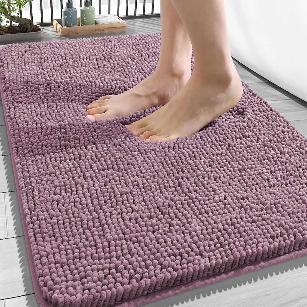 OLANLY Extra Soft Chenille Bathroom Rugs - Quick Dry, Machine Washable, 34x21, Deep Plum Color