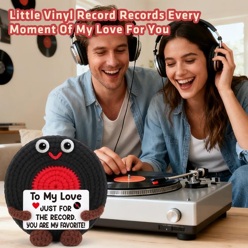 Valentines Day Gifts for Him, Anniversary Boyfriend Husband Gifts for Men Couples, Romantic Birthday Gift, Valentines Day Basket To My Love Gift for Her Girlfriend Wife, Handmade Crochet Vinyl Record