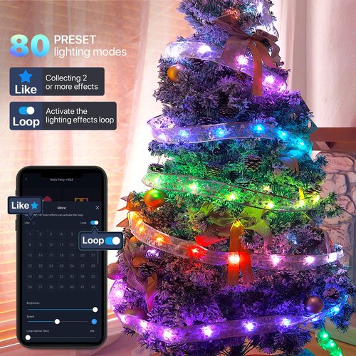 Lphianx Smart Christmas Tree Ribbon String Lights, 33ft 80 Modes Colors Changing Ribbon Light for Christmas Tree, APP & Remote Control, Sync Musical, Timer, USB (Silver)