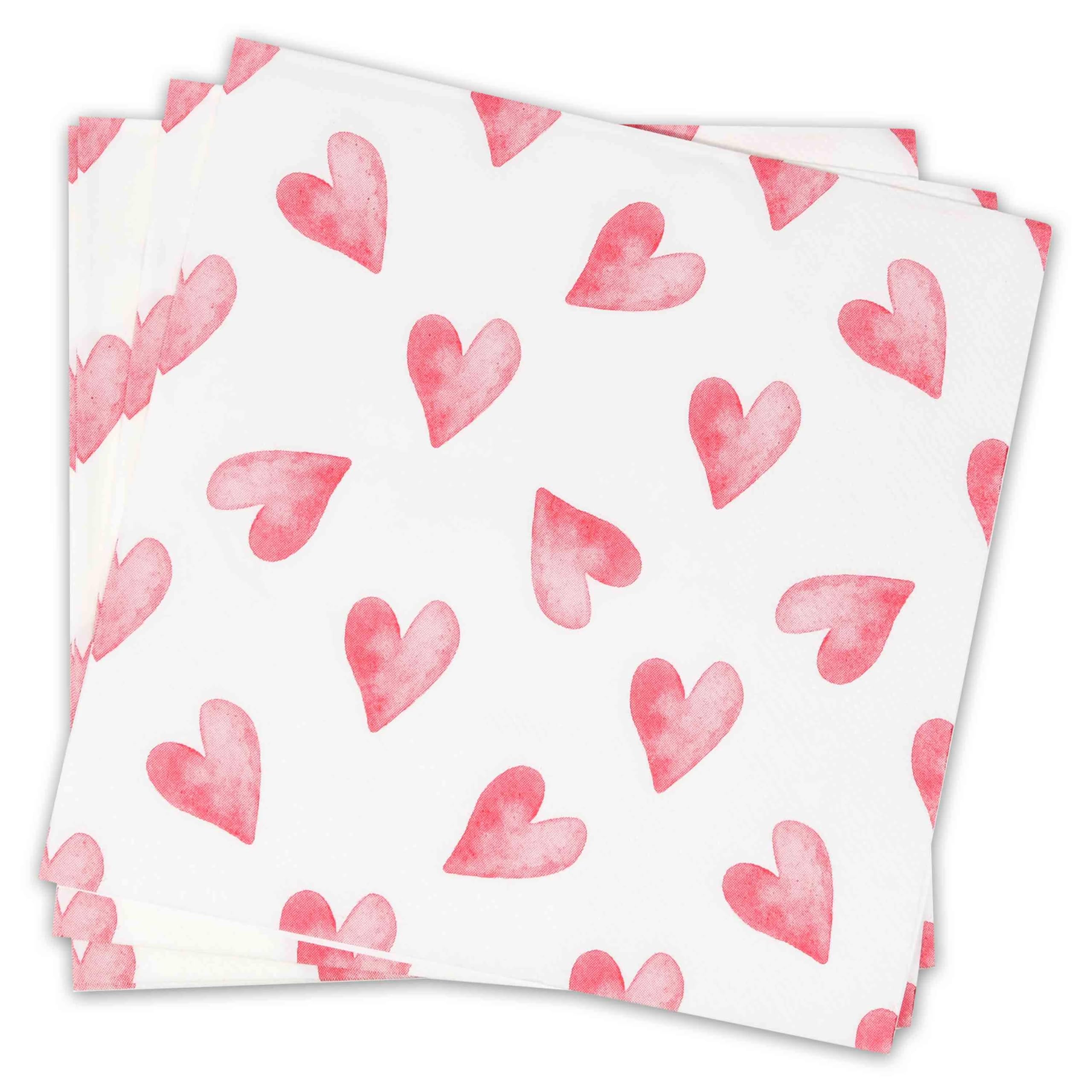 Gift Boutique Watercolor Heart Lunch Napkins, 50 Count 3-Ply Paper Napkins for Valentine’s Day Parties, Showers, Weddings & Events