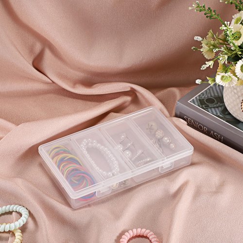 Hipiwe Plastic Cotton Swab Holder for Travel 4 in 1 Compact Cleaning Organizer for Hair Rope Paperclip Clear Dental Floss Sticks Case with Lid Small Travel Container Hair Tie Storage Box