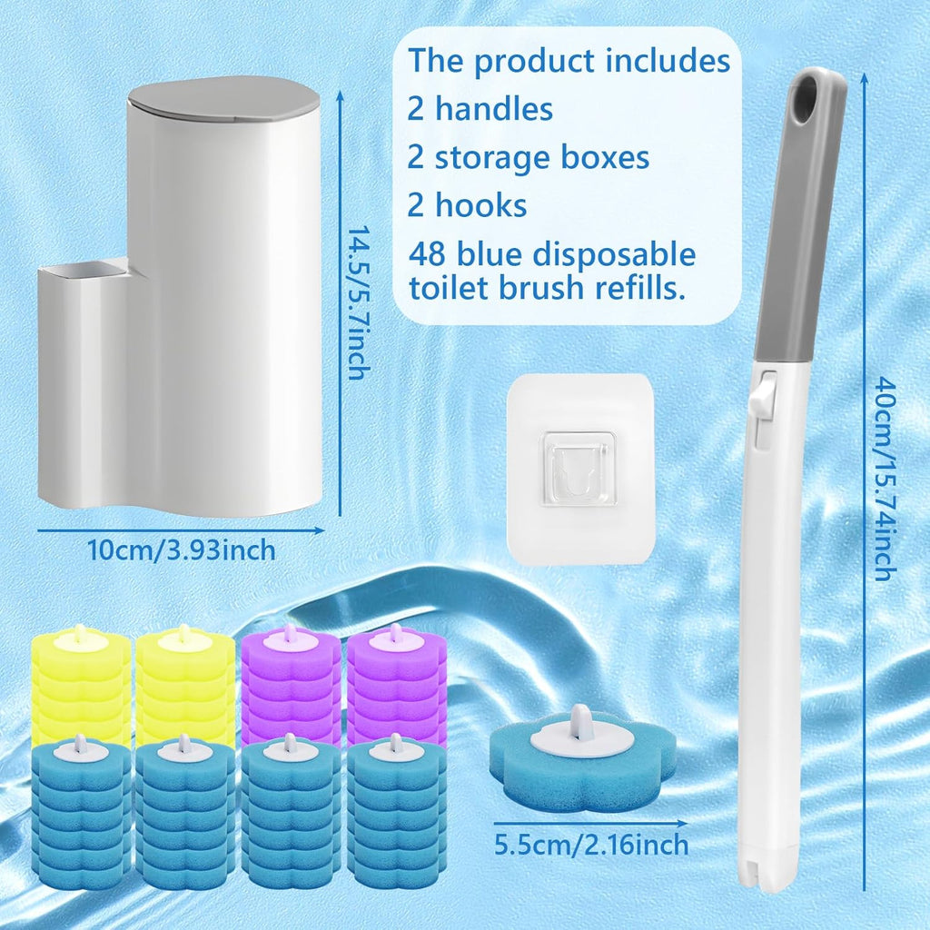 Skiennix Disposable Toilet Bowl Cleaner Wand Set - 2 Pack with 48 Refills & Extended Handle for Easy Cleaning
