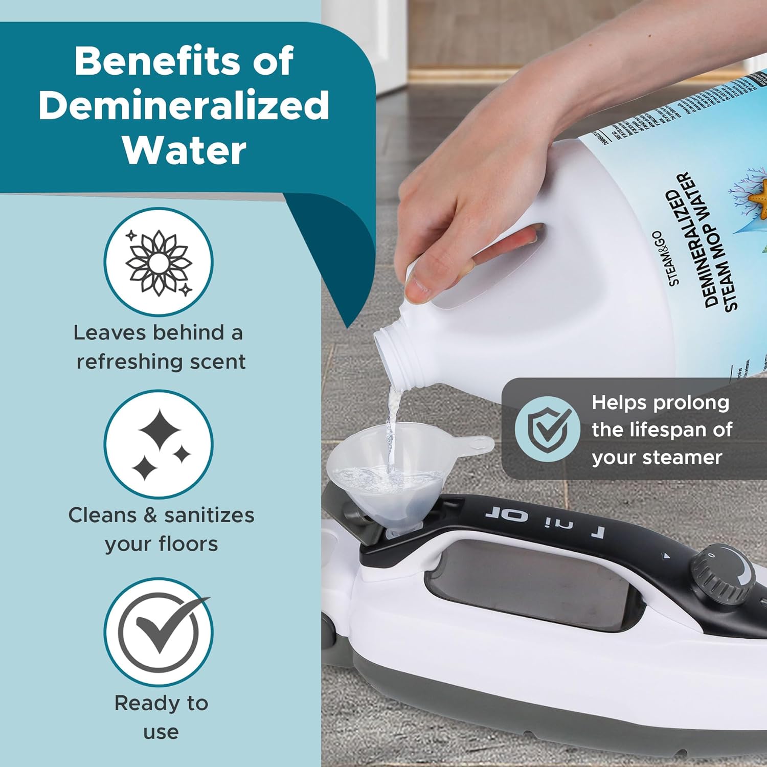 Steam & Go Demineralized Water - Multi-Surface Cleaner for Mops & Steamers - 128 fl oz (1 Gal) - Clean Ocean Scent