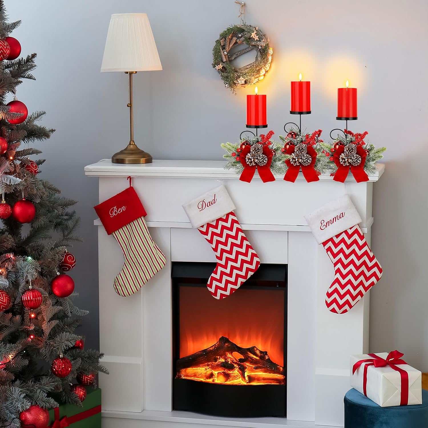 Yunlly Christmas Candle Holder Set - 3 LED Battery-Operated Pine Cone Centerpieces for Home Decor
