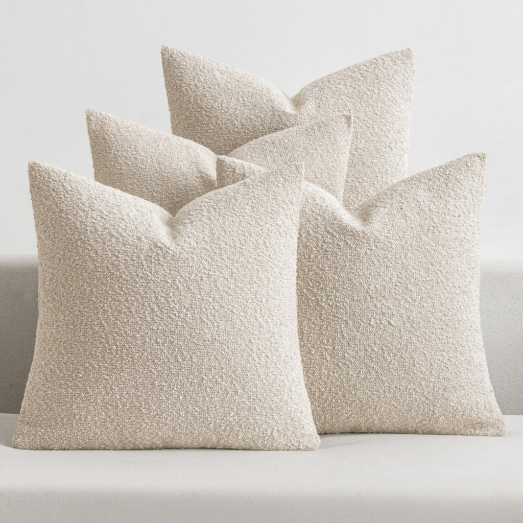 MIULEE Decorative Boucle Throw Pillow Covers - Soft Beige Accent 18x18 Inch for Modern Farmhouse Decor