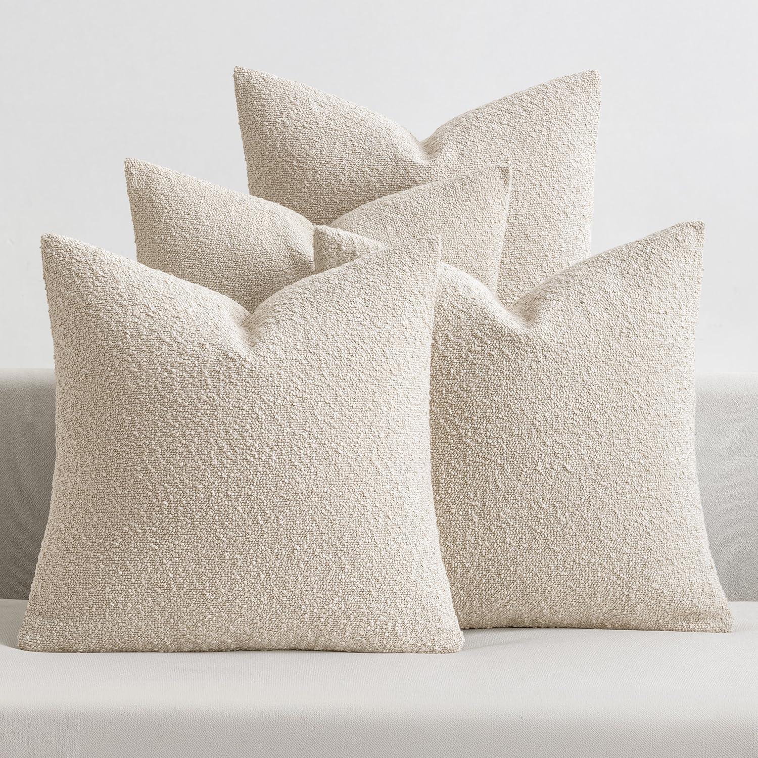MIULEE Decorative Boucle Throw Pillow Covers - Soft Beige Accent 18x18 Inch for Modern Farmhouse Decor