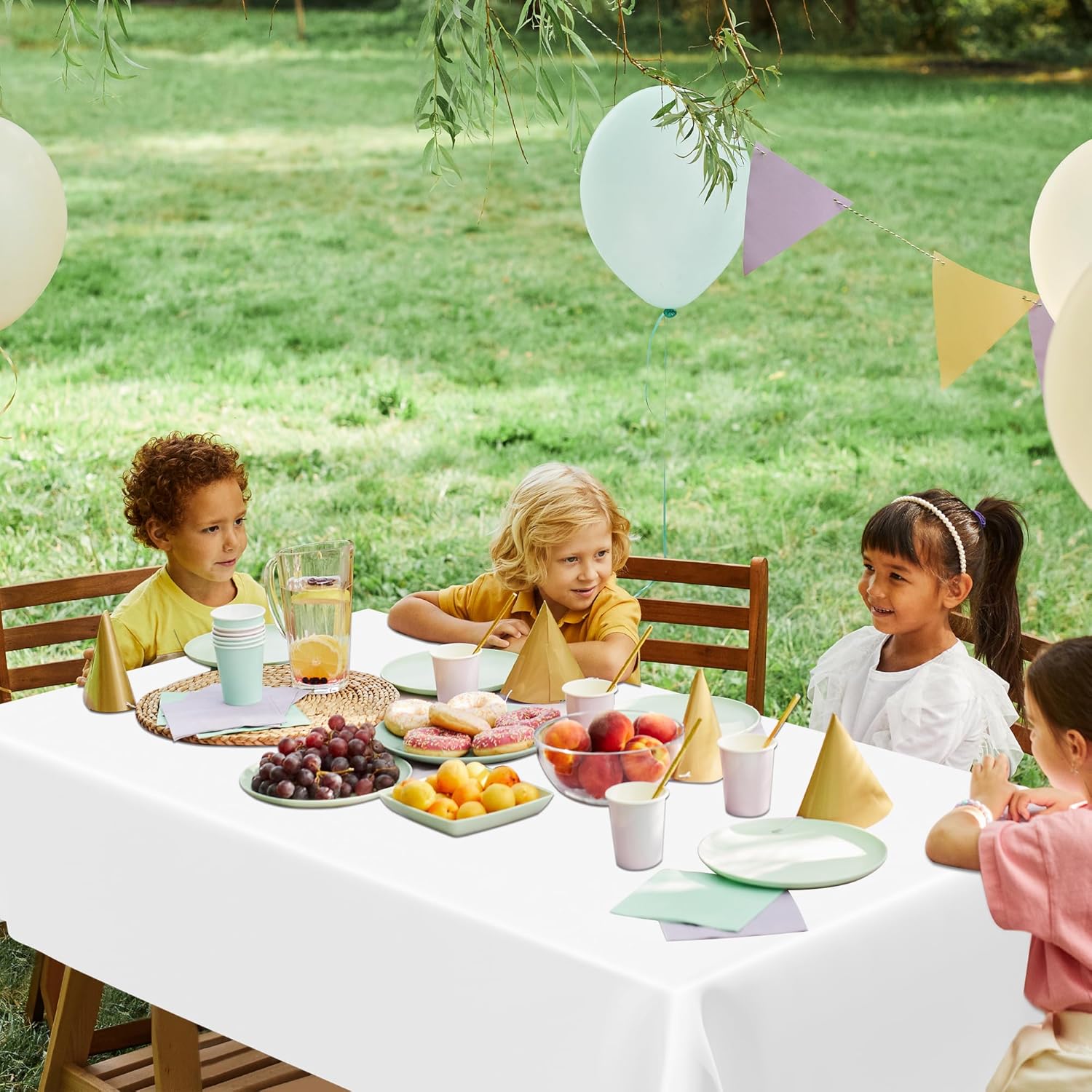 Skiennix White Plastic Tablecloths - Sturdy Disposable 54 x 108 Inches for Effortless Cleanup | Perfect for Parties & Picnics