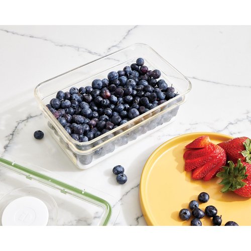 iDesign Medium Fridge Produce Bin with Removable Drainage Tray and Lid - Set of 2 - Clear