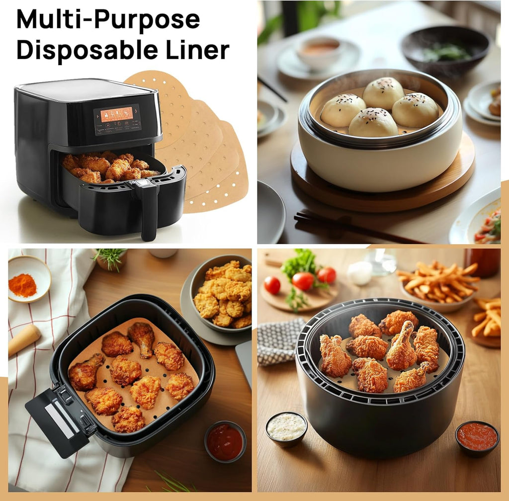 Skiennix Air Fryer Parchment Paper Liners - 100 PCS Disposable Perforated Sheets, 8.5" & 7" Sizes