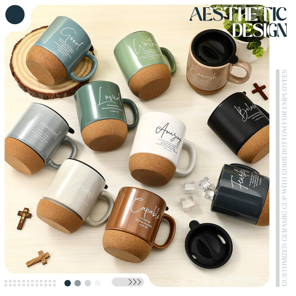 Didaey 10 Pcs Christian Coffee Mugs Mothers Day Gifts for Church Women Men Bulk 15 oz Bible Verses Religious Inspirational Cups with Cork Bottom for Study Group Coworker Sunday School Teacher Gifts