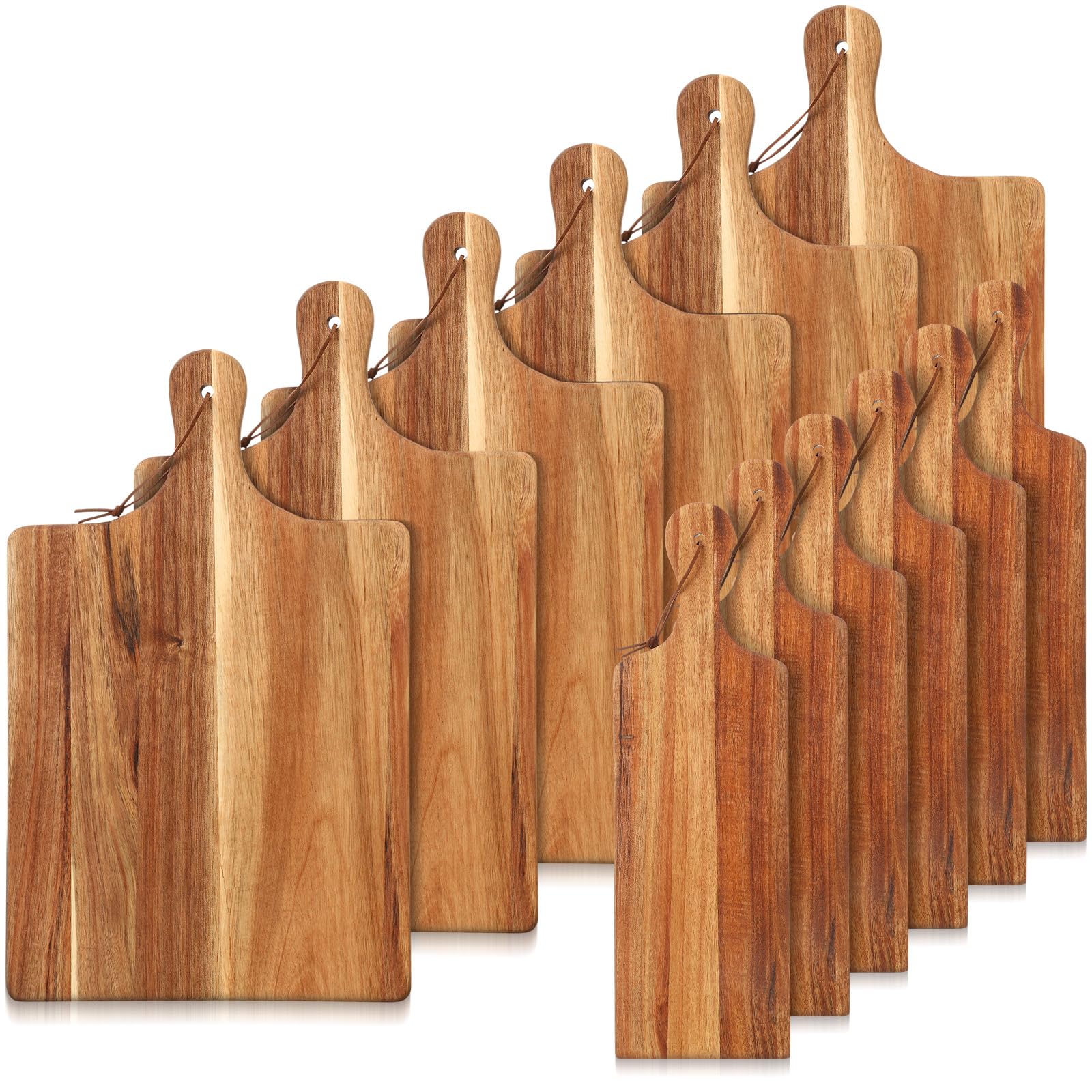Tanlade 12 Pcs Wood Cutting Board Set Cutting Board with Handle Chopping Serving Board Butcher Cutting Block for Valentines Mother's Day Wedding Housewarming Gift, 16'' x 10'', 16'' x 5'' (Acacia)