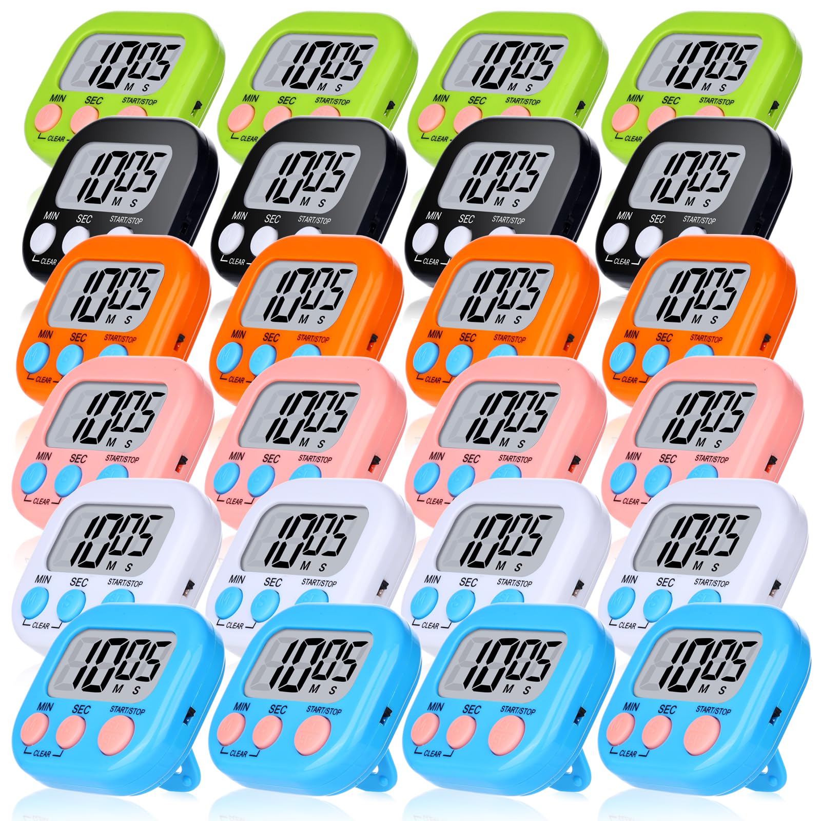 Mwellewm 24 Pcs Digital Timers for Classroom Kitchen Timers for Cooking Small Magnetic Stopwatch 6 Colors Mini Countdown Timer Loud Alarm Stop for Study Work Baking Sports Games Office Timer Clock
