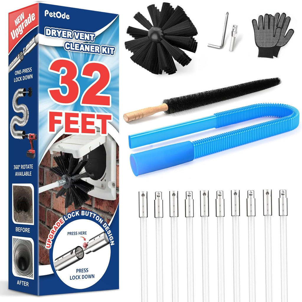 PetOde Dryer Vent Cleaner Kit - Universal Vacuum Attachment & Lint Brush for Quick Lint Removal
