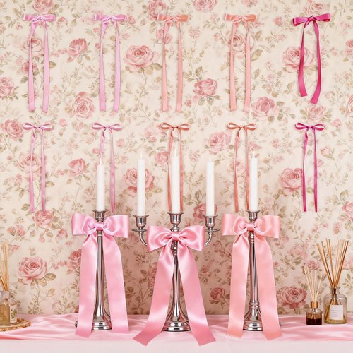 16 Pcs Pink Bow Wall Decor, Coquette Ribbon Bows Hanging Decorations for Girls Room, Nursery, Birthday Party, Baby Shower, Wedding Backdrop and Aesthetic Room Decor