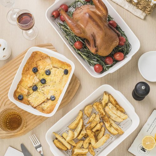 HOMBENE Ceramic Baking Dish Set - Oven Safe Casserole Dishes with Handles | 1.2QT, 2QT, 3QT, 4.2QT