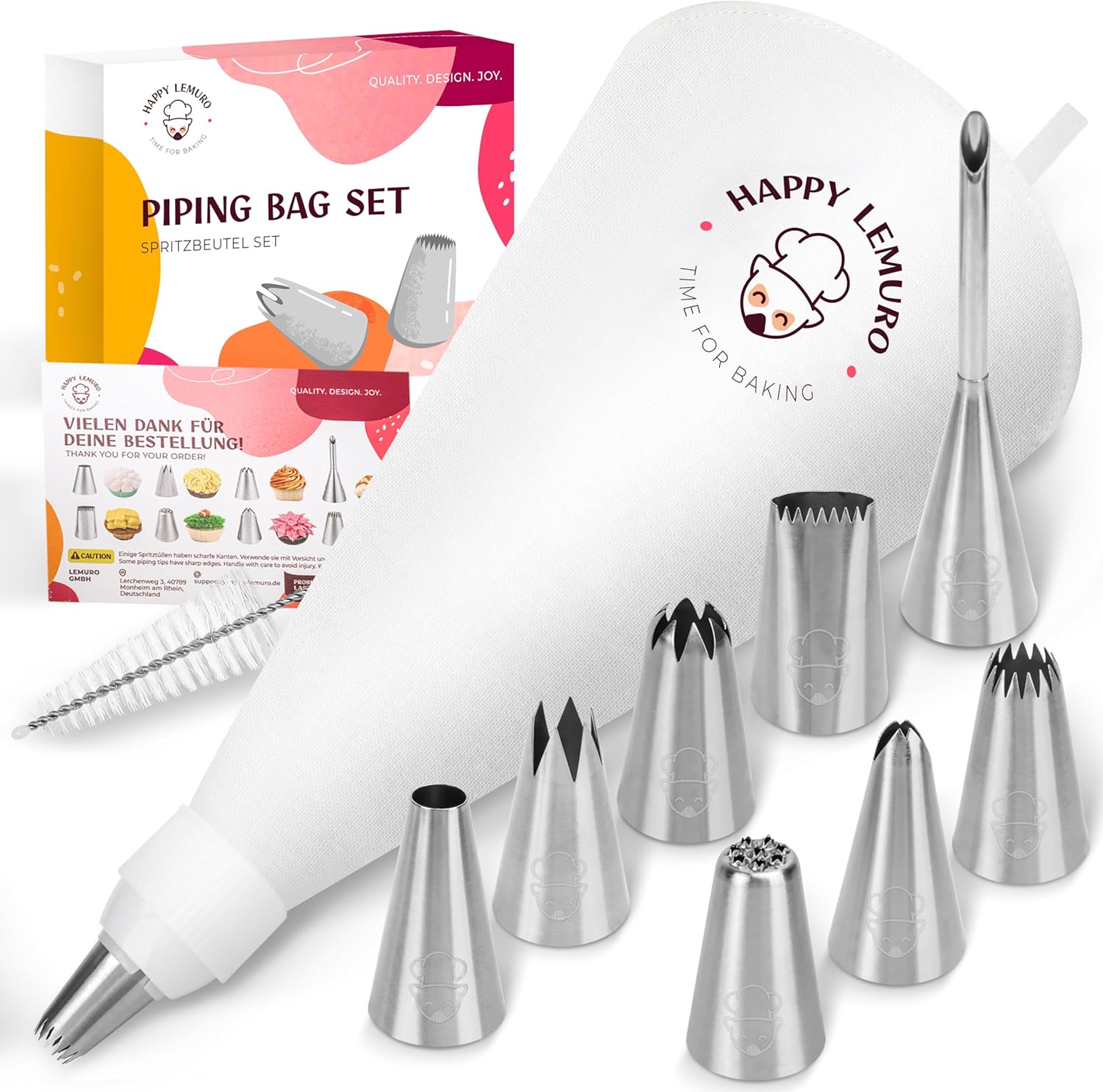 Skiennix Premium Reusable Piping Bags Set - 16" Cotton Pastry Bag with 8 Large Icing Tips - Dishwasher Safe