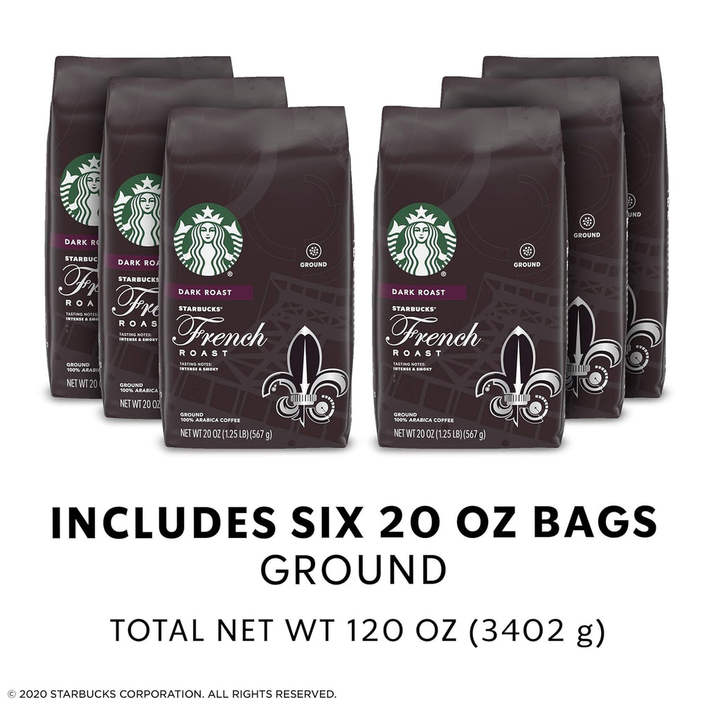 Starbucks Dark Roast Ground Coffee - French Roast - 100% Arabica - 6 Bags (20 Oz. Each)