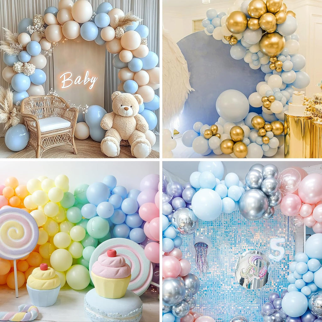 RUBFAC Pastel Blue Balloons - 129-Piece Set in Various Sizes for Birthday, Baby Shower & Wedding Decor