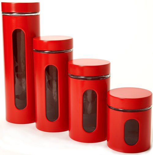 Anchor Hocking 4 Piece Palladian Cherry Red Window Cylinder Canister Set
