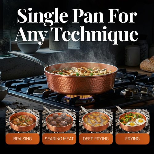 GOTHAM STEEL 4 Qt Saute Pan with Lid, Large Nonstick Skillet for Cooking, 12” Hammered Deep Frying Pan, Family Sized Pans, Ceramic Coating for Sauce, Induction Ready Oven & Dishwasher Safe, Non Toxic