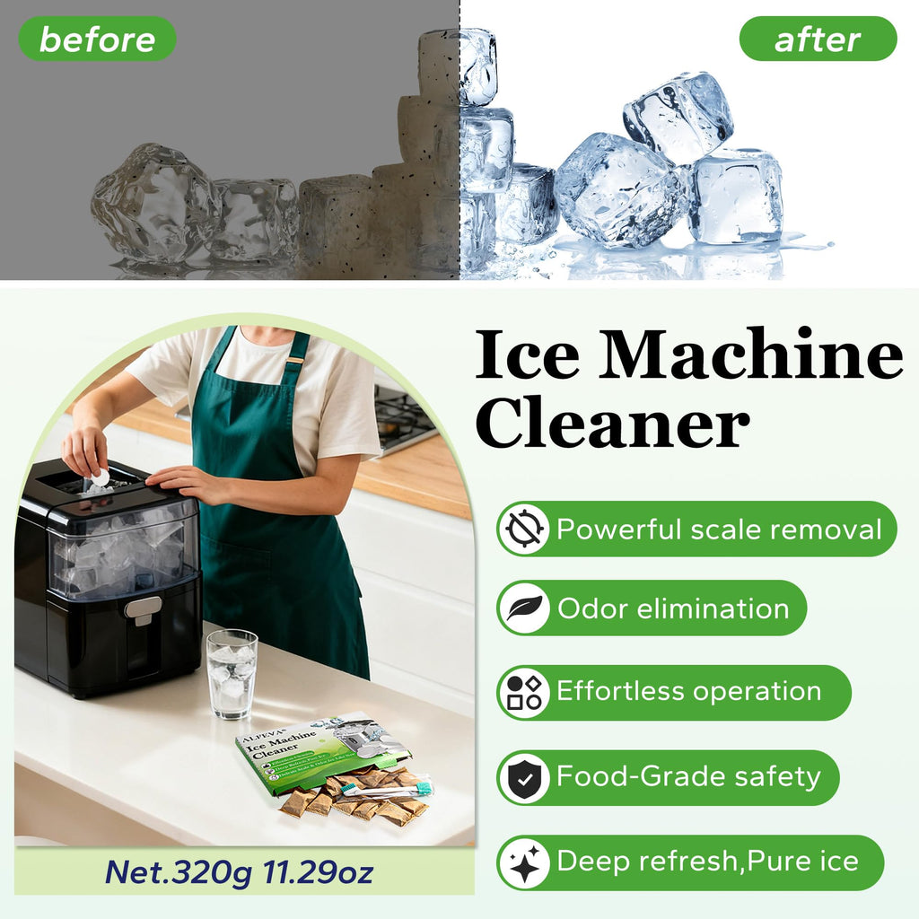 Ice Machine Cleaner and Descaler Kit- 32 Tablets with 2 Specialized cleaning brushes,ice maker cleaner Ideal for Frigidaire,Opal,GE Profile, Kitchenaid countertop units.Removes Lime Scale,Calcium.