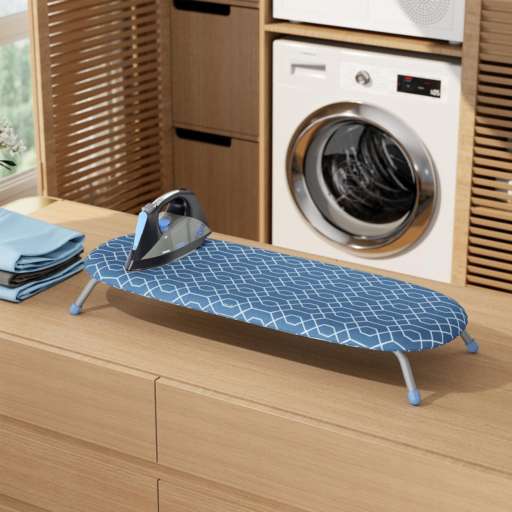 APEXCHASER Foldable Ironing Board, Tabletop Small Iron Board, Portable Folding Mini Ironing Board with Non-Slip Feet for Home, Laundry Rooms, Dorms, Travel Use,Blue