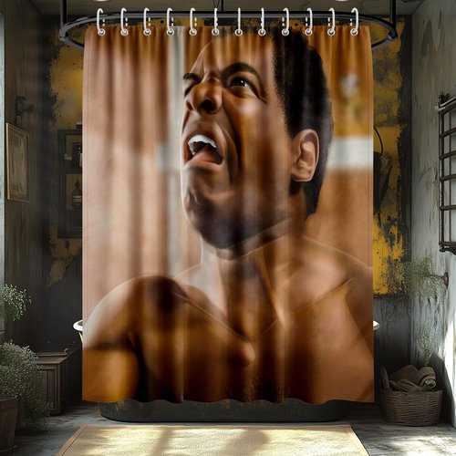 KAIRA Black Men Shower Curtain,Pops Shower Curtain,72 x 72 Inches, Funny Bathroom Decor, Easy to Clean Waterproof Polyester Fabric,Includes 12 Hooks