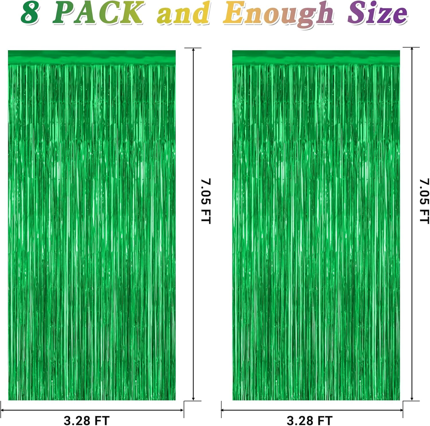 Skiennix 8 Pack Green Streamers - 3.28 FT x 7.05 FT Dinosaur Backdrop | Metallic Tinsel Fringe Curtains for Jungle Party Decor